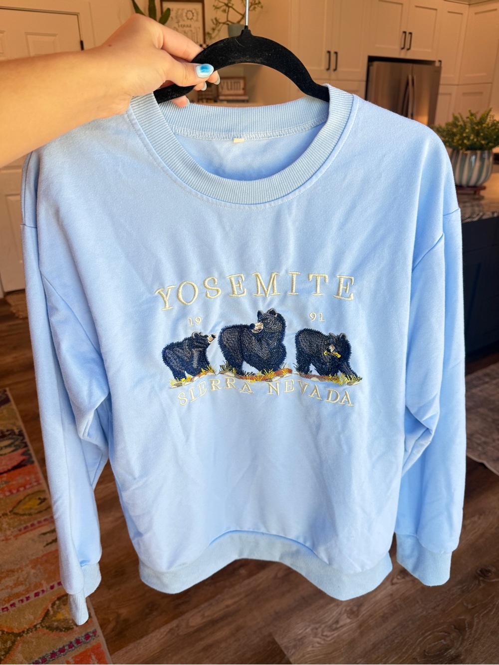 Yosemite Sierra Nevada Bear Embroidered Light Blue Sweatshirt